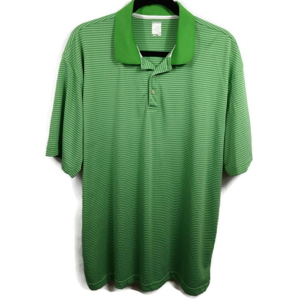 Slazenger Green Striped Button Up Collared Golf Polo Wicking Shirt Size XL